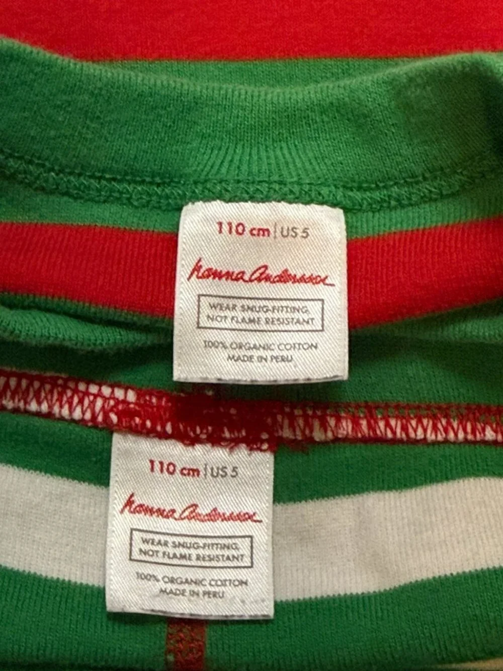 Hanna Andersson Christmas stripes matching set kids size 5 red green holiday